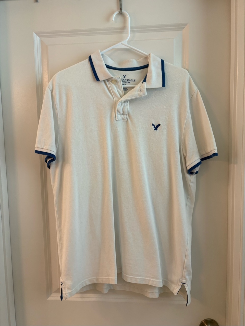 American Eagle Outfitters White Polo with Blue Trim - Men's